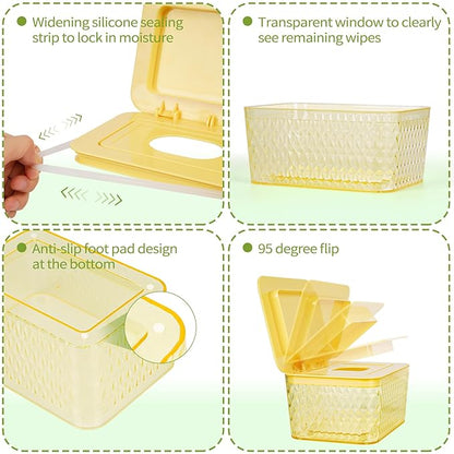 Wipes Dispenser, One-Handed Operation Wipe Holder for Baby & Adult, Seal-Designed Wipes Container for Bathroom Keep Diaper Wipes Fresh (Yellow)