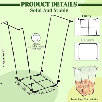 Tandefio 2 Pieces Metal Trash Bag Holder 30-45 Gallons Garden Garbage Leaf Bag Stand Heavy Duty Outdoor Lawn Wire Frame Support Stand Hold for Camping Leaves Parties Gardening Yard Weeding
