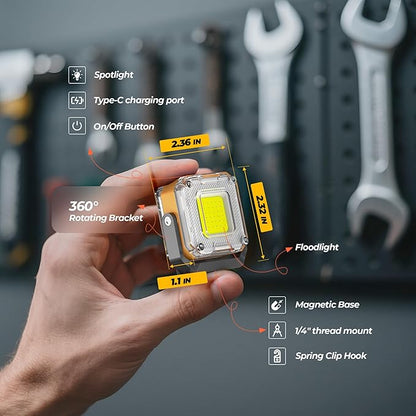 Rechargeable Work Light, 2Pack 1200LM Double-Sided Portable Work Lights with 8 Modes, Magnetic Inspection Light with 1/4" Tripod Mount, 360° Rotatable Stand for Car Repair, Garage, Emergency