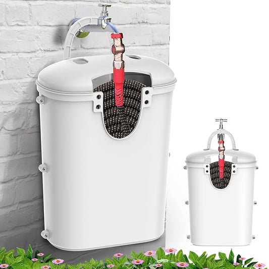 Riokko Garden Hose Holder Bucket, Hose Storage, Water Hose Storage for Outside, Hose Box Fits 25FT Heavy Duty/100FT Expandable/50FT Flat/50FT Stainless Steel Hoses, Hanging Handle & Drain Hole Design