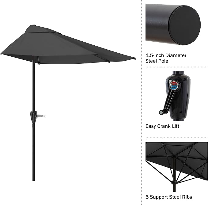 Half Umbrella Outdoor Patio Shade - 9 ft Patio Umbrella - Small Canopy - Image 3