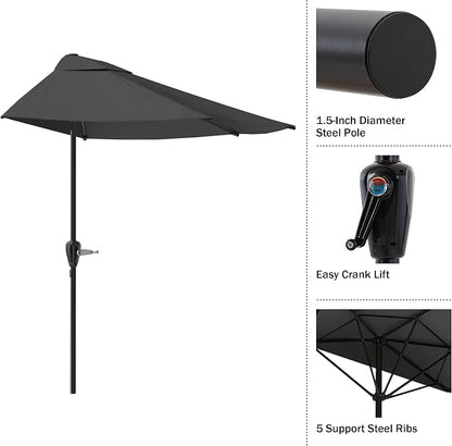 Half Umbrella Outdoor Patio Shade - 9 ft Patio Umbrella - Small Canopy - Image 3
