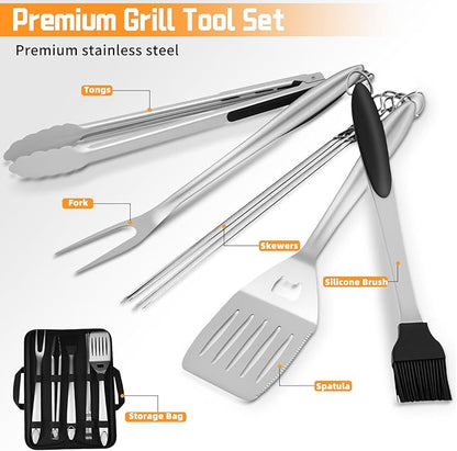 9Pcs Heavy Duty Stainless Steel Grill Accessories, Professional Barbecue Accessories BBQ Grill Tools Set with Portable Bag, Grilling Gifts for Men Dad Him,BBQ Utensils for Backyard Outdoor Camping