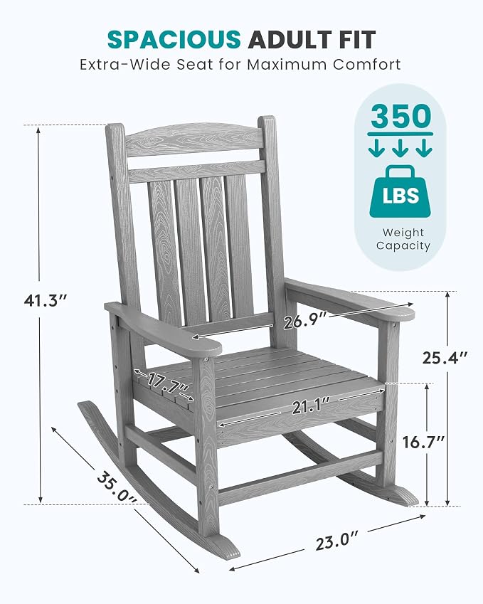 SERWALL Outdoor Rocking Chair Set of 4, Patio Rocking Chair, Light Gray | HDPE - Image 3
