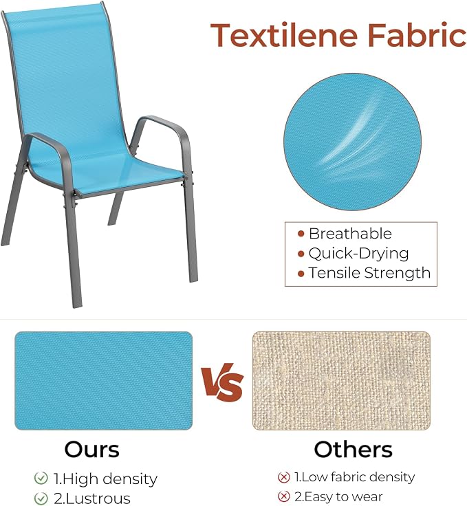 TLSUNNY Patio Chair, Outdoor Stackable Textilene Chairs Set of 6, Sky Blue | - Image 3