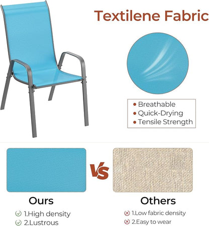 TLSUNNY Patio Chair, Outdoor Stackable Textilene Chairs Set of 8, Sky Blue | - Image 3