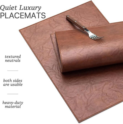 Faux Leather Placemats Set of 4 Vinyl Washable Wipeable Table Mats for Kitchen Dining Table Heat Resistant Waterproof Indoor/Outdoor Placemats Non-Slip Easy Clean Place Mats (Reddish Brown)