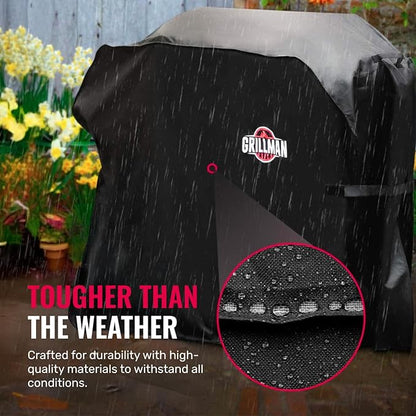 Grillman Premium Grill Cover for Outdoor Grill - Heavy-Duty Waterproof BBQ Grill Cover - Rip-Proof and Wind-Resistant - Large Barbecue Gas Grill Cover for Backyard - Black (60" L x 28" W x 44" H)