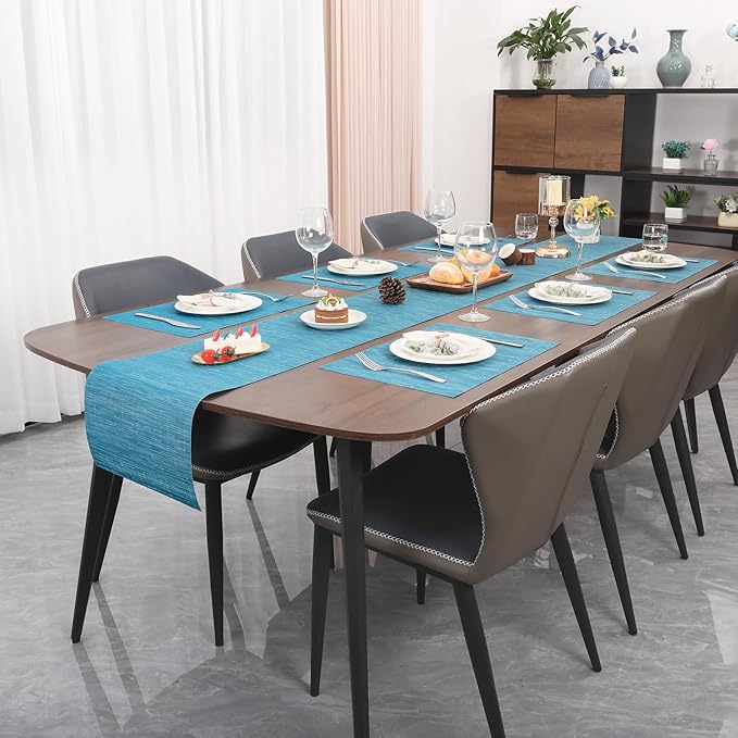 Myir JUN Table Runner, Vinyl Table Runner Indoor 72 Inch Long Arbitrarily Cropped Runner for Table Heatproof for Home Party (Blue, 12 x 72 inch)
