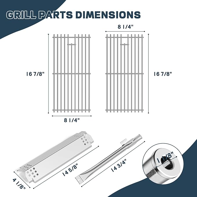Grill Parts for Nexgrill Replacement Parts 2 Burner 720-0864 720-0864M,Stainless Cooking Grate,Heat Shield,Burner Kit for Megamaster 720-0864MA Grill Grates Replacement Parts kit for nexgrill grates