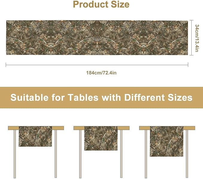 Oak Table Runner, Forest Green Camouflage Design Table Runner for Dining Kitchen Outdoor Camping Holida 13x120in