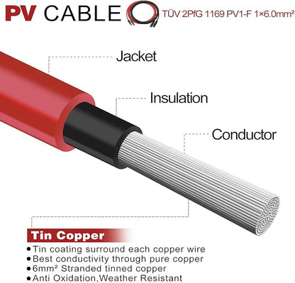 30 Feet 10AWG Solar Extension Cable with Female and Male Connector, Twin Wire Solar Panel Wire Adapter for Home, Shop and RV Solar Panels (30FT Red + 30FT Black)