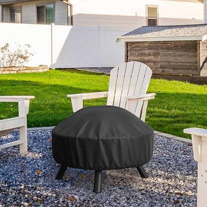 SHINESTAR Fire Pit Cover Round 32 In, Outdoor Fire Pit Cover for 22-32 Inches Fire Pits, Windproof Drawstring & Waterproof Layer, Black