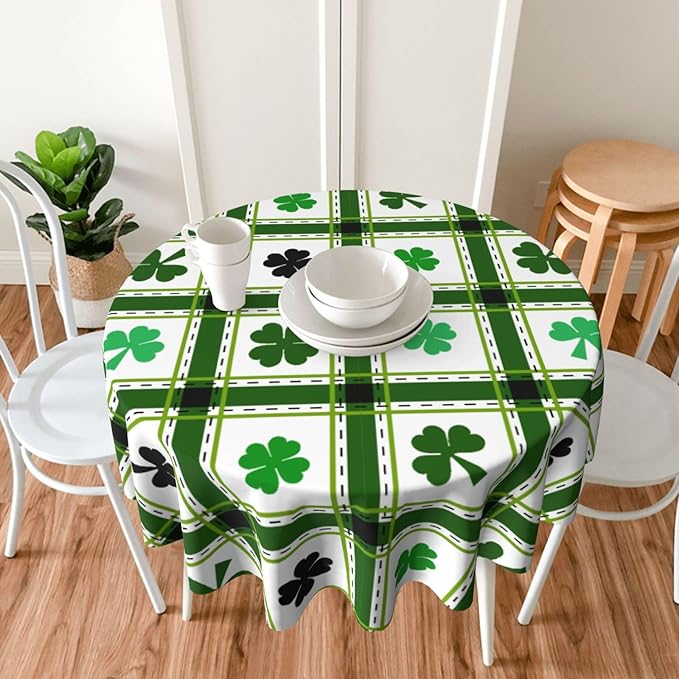 St Patrick's Day Round Tablecloth - St. Patrick's Day 60 Inch Waterproof Rustic Table Cloth Fabric Farmhouse Stripe Tablecloth Decorative for Picnic Party Holiday Home Indoor Outdoor