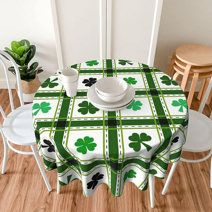 St Patrick's Day Round Tablecloth - St. Patrick's Day 60 Inch Waterproof Rustic Table Cloth Fabric Farmhouse Stripe Tablecloth Decorative for Picnic Party Holiday Home Indoor Outdoor