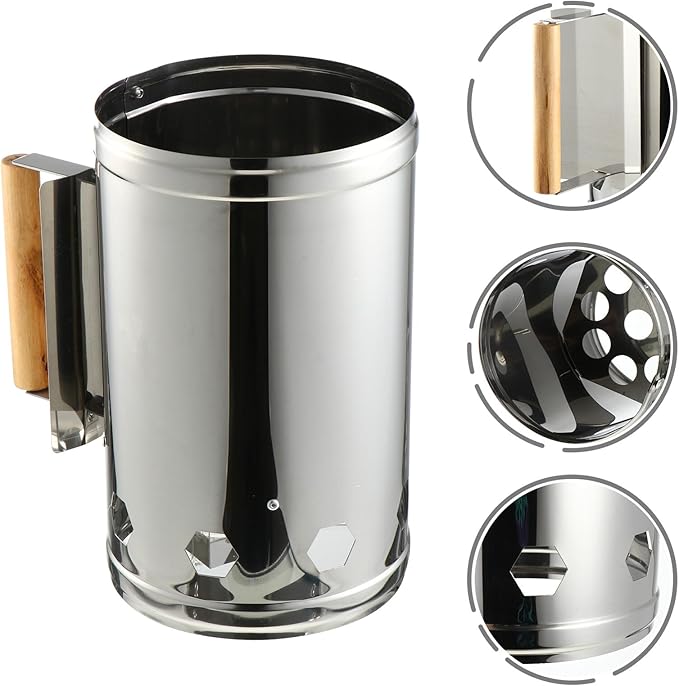 Luxshiny Outdoor Barbecue Charcoal Chimney Starter Bucket with Heat Shield and Wooden Handle Fire Starter for Quick Ignition Safe Odorless Grill Tool for Camping and Bbq Cooking