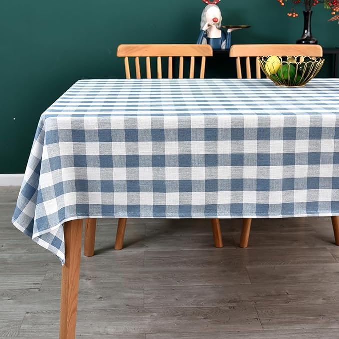 Gingham Tablecloth Rectangle Table Cloth Heavy Duty Cotton Checkered Table Cover for Spring Picnic Kitchen Dining(C-Sky Blue, 52x52 inch)