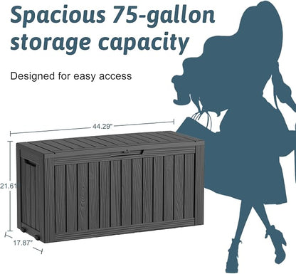 PatioZen 75 Gallon Resin Deck Box, Space-Saving Weatherproof Outdoor Storage Box - Image 7