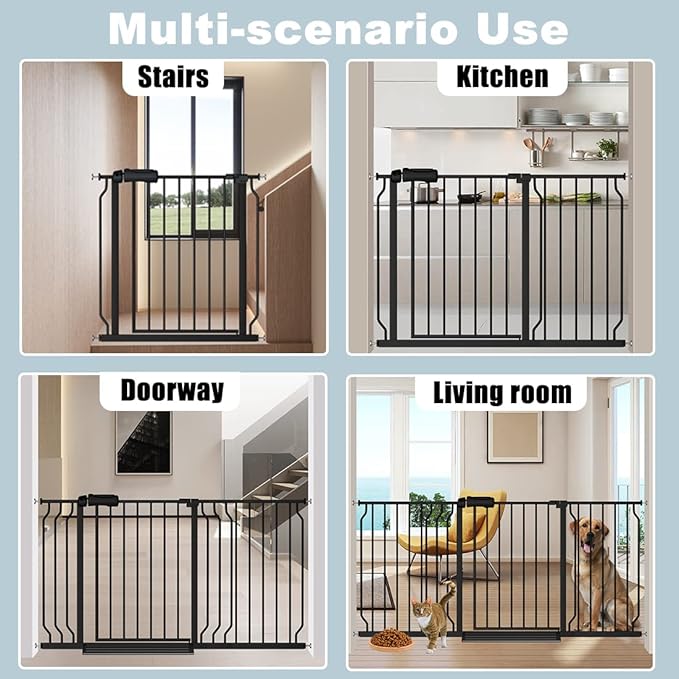 Extra Wide Baby Gate with 14.17in Extensions - Walk Through Pressure Mount Auto Close Child Safety Gate (Black, Extension-14.17"/36cm)