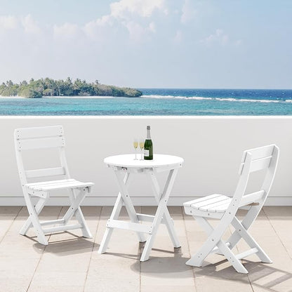 Costaelm Paradise 3-Piece Outdoor HDPE Folding Patio Bistro Table and Chairs, White