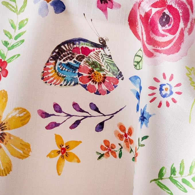Maison d' Hermine Table Cloth Round Table 100% Cotton 63 Inches Tablecloth Reusable Decorative for Dining Room, Farmhouse, Home, Party, Festive & Wedding Spring Summer - Happy Florals - Sweety