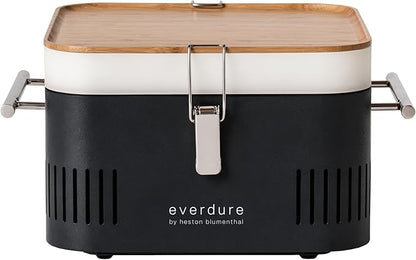 Everdure CUBE Portable Charcoal Grill, Tabletop BBQ, Perfect Tailgate, Beach, Patio, or Camping Grill, Lightweight & Compact Small Grill with Preparation Board & Food Storage Tray, Graphite