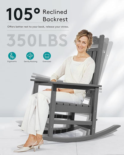 SERWALL HDPE Oversized Outdoor Rocking Chairs Set of 2, Patio Rocker, All - Image 5