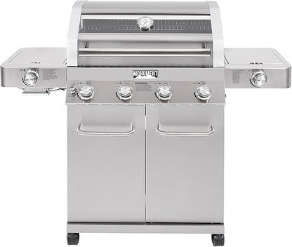 Monument Grills 4+2 Burner 700 sq.in. Large Cabinet Style Stainless Steel Propane Gas Grill with a Clearview® Lid, an Infrared Side Sear Burner & a Side Burner, and a Built-In Thermometer