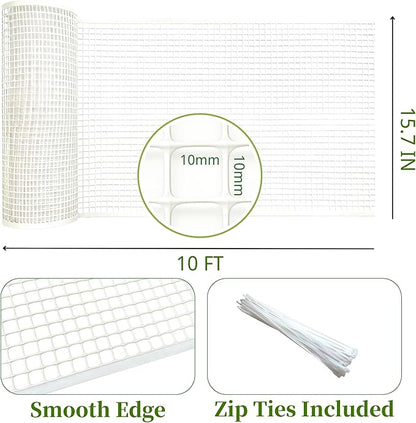 PotatoLife Plastic Wire Mesh Fence, Balcony Fence for Baby and Pets, Safety Fence, Stair Protector, Poultry, Garden, Tree Support, Durable Material, Free Zip Ties (White, 15.7'' x 10')