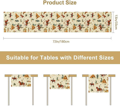 Western Boy Horse Burlap Table Runner Seasonal Spring Fall Kitchen Dining Linen Table Decoration for Indoor Outdoor Home Party Dinner 13x72 Inch