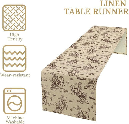 Western Desert Cowboy Table Runner, Seasonal Spring Fall Kitchen Dining Table Decoration for Indoor Outdoor Home Party Dinner 13x120in