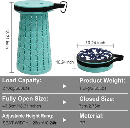 ALEVMOOM Upgraded Collapsible Stool with Thickened Cushion 18.1",600Lbs Max Weight Wider & Taller Pop Up Stool, Heavy Duty Portable Retractable Folding Chair or Travel Foot Rest for Camping Outdoors