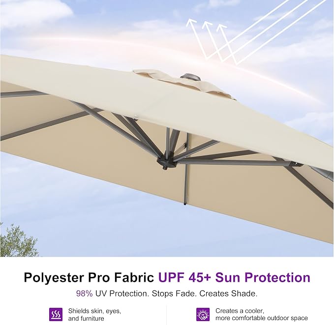 PURPLE LEAF Cantilever Umbrella 9' x 11.5' Rectangle 360° Rotation Beige | - Image 5