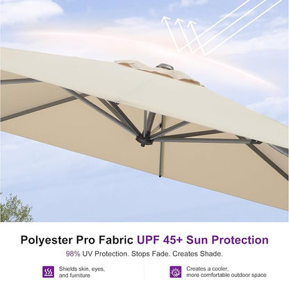 PURPLE LEAF Cantilever Umbrella 9' x 11.5' Rectangle 360° Rotation Beige | - Image 5