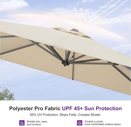 PURPLE LEAF Patio Outdoor Umbrella 9' x 9' Square All-Weather Beige | Large - Image 4