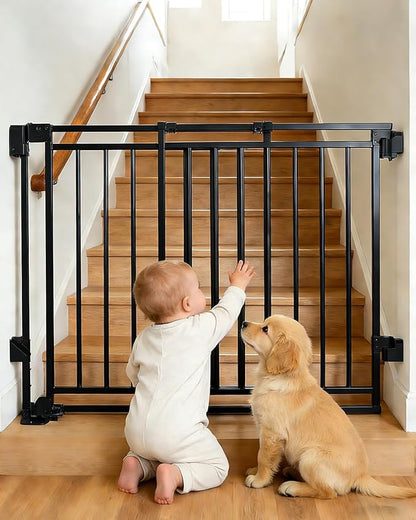 Baby Gate for Stairs Doorways & Kitchen, Extra Wide 32"-54" W x Extra Tall 39" H, No Bottom Bar Dog Gate, One-Handed Auto-Close, Hardware Mount Safety Gate for Dogs & Toddlers, Black