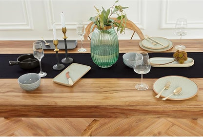 Solino Home Linen Table Runner 120 Inches Long - 100% Pure Linen Black Table Runner 14 x 120 Inch for Winter - Medium Weight Hemstitch