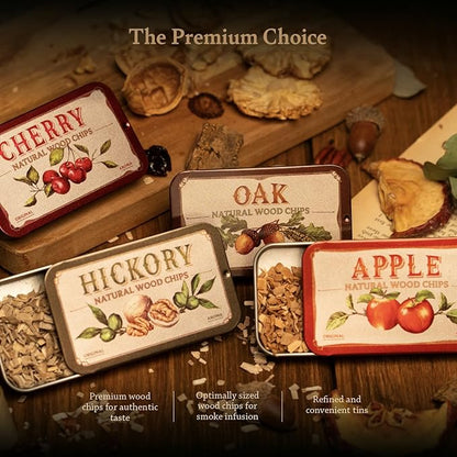 Cocktail Smoker Wood Chips 4 Natural Flavors: Oak, Cherry, Hickory & Apple | Whiskey & Old Fashioned Smoking Chips