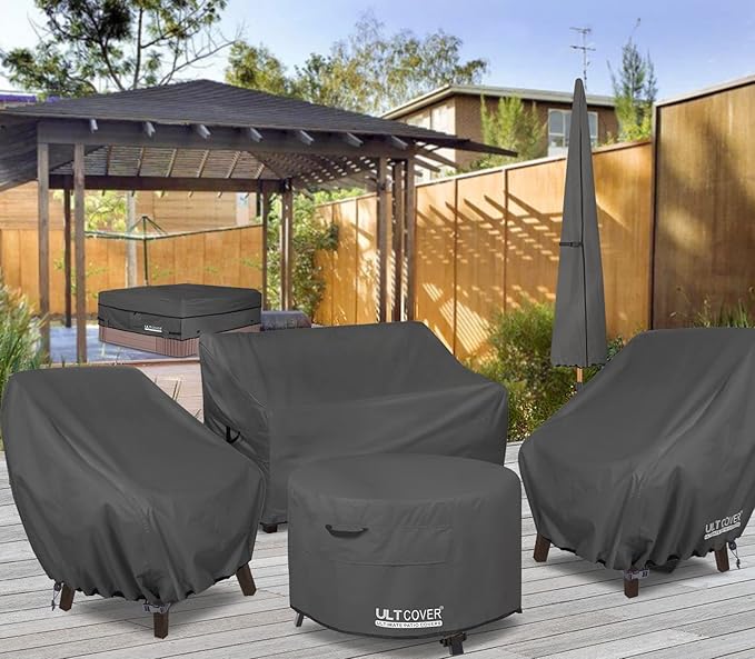 ULTCOVER Patio Fire Pit Table Cover Round 27 inch Outdoor Waterproof Fire Bowl Cover, Black
