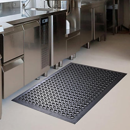 Anti Fatigue Rubber Mats Outdoor Restaurant Kitchen Rubber Drainage Floor Mat Durable No Slip Commercial Bar Floor Mats Used for Garage Black 36" x 60"
