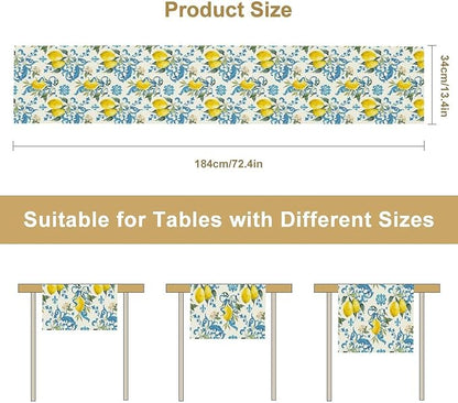Lemon Flower Table Runner, Summer Fruit Sicilian Style Table Runner for Indoor Outdoor Kitchen Home Party Holiday Dining Table 13x70in