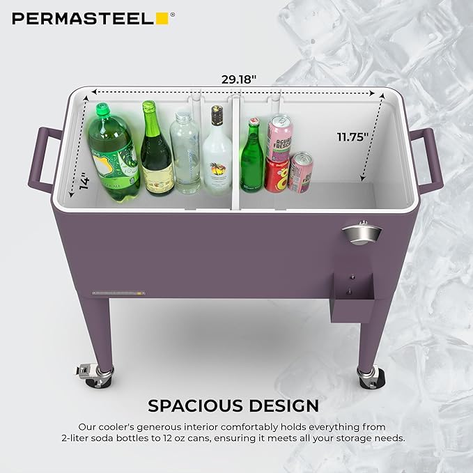 Permasteel 80 Quart Party Cooler, Rolling Ice Chest with Wheels and Handles for Indoor Outdoor Patio
