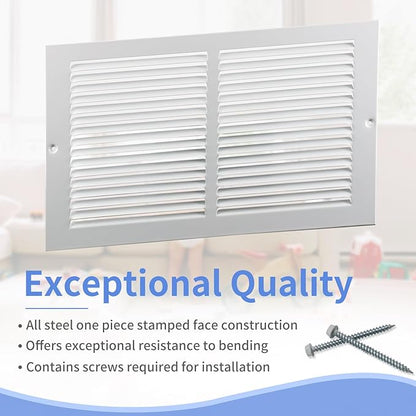 14"W x 8"H [Duct Opening Size] Steel Return Air Grille, Air Return Vent Cover for Ceiling and Sidewall - HVAC Air Vent Covers - [Outer Dimensions: 15.75"W x 9.75"H]
