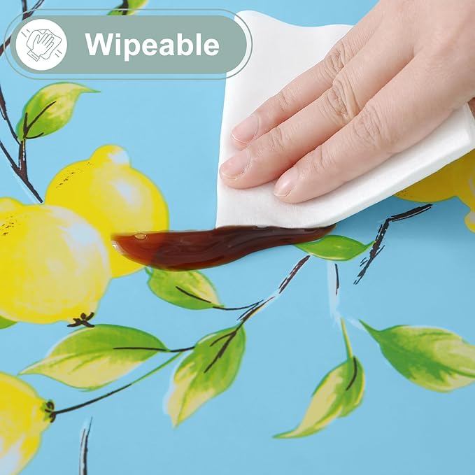 misaya Square Waterproof Vinyl Table Cloth, Wipeable Tablecloth with Flannel Backing, Plastic Table Cover for Dinner, Picnic, Indoor and Outdoor (Lemon, 54" x 54")