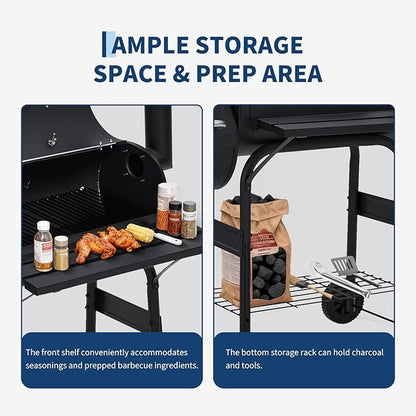 Garvee Charcoal Grills with Offset Smoker, Outdoor BBQ Grill with Handle and Wheels, Barrel Barbecure Smoker Grill Combo for Camping Picnic Patio Backyard Party