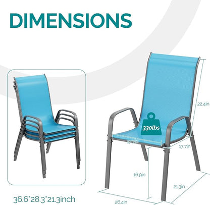 MAMIZO Patio Dining Chairs, Stackable Textilene Chair Set of 4, Sky Blue | - Image 2