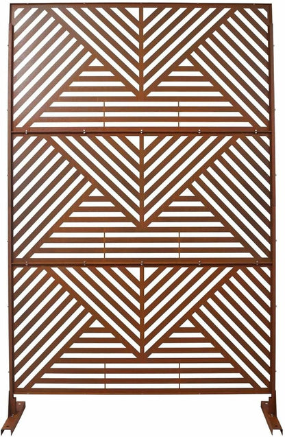 Outdoor Privacy Screen with Geometric Design – Metal Decorative Panel, Freestanding Partition, Weather-Resistant, 76"x48" for Garden, Patio, Balcony, and Yard, Rust Red