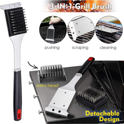 HaSteeL BBQ Grill Accessories Set of 7, Stainless Steel Grilling Tools Set with Storage Bag, Heavy Duty Grill Spatula, Tong, Fork, Basting Brush, Cleaning Brush, Dishwasher Safe & Man’s Gift