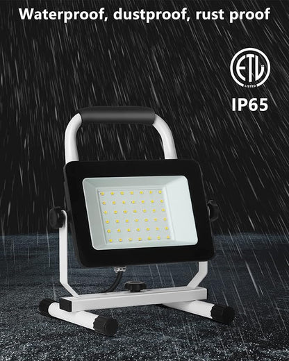 UFOND 4000 Lumen LED Work Light with Stand,40W Waterproof Portable Flood Lights, Worklight Brightness Angle Adjustable, with Switch Power Cord, Suitable for Construction Sites, Garage Workshop