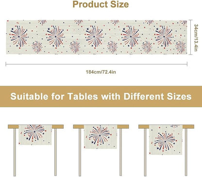 Fireworks Table Runner, 4th of July Patriotic Memorial Day American Independence Day Table Runner for Holiday Kitchen Dining Holiday 13x90in